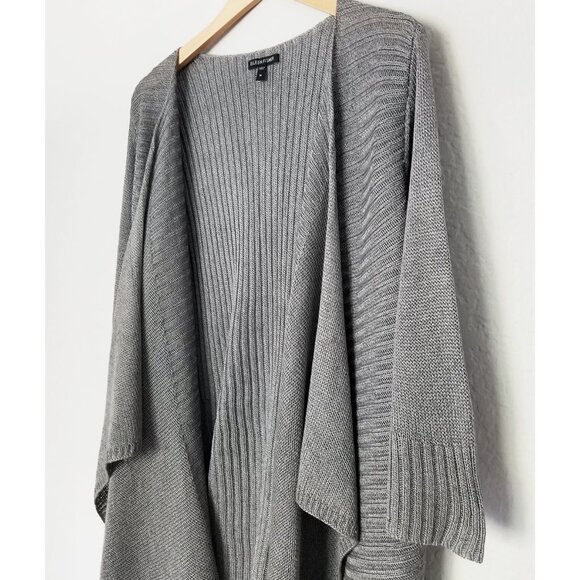 Eileen Fisher Linen Silk Blend Rib Knit Open Front Waterfall‎ Cardigan M Gray - Picture 4 of 16